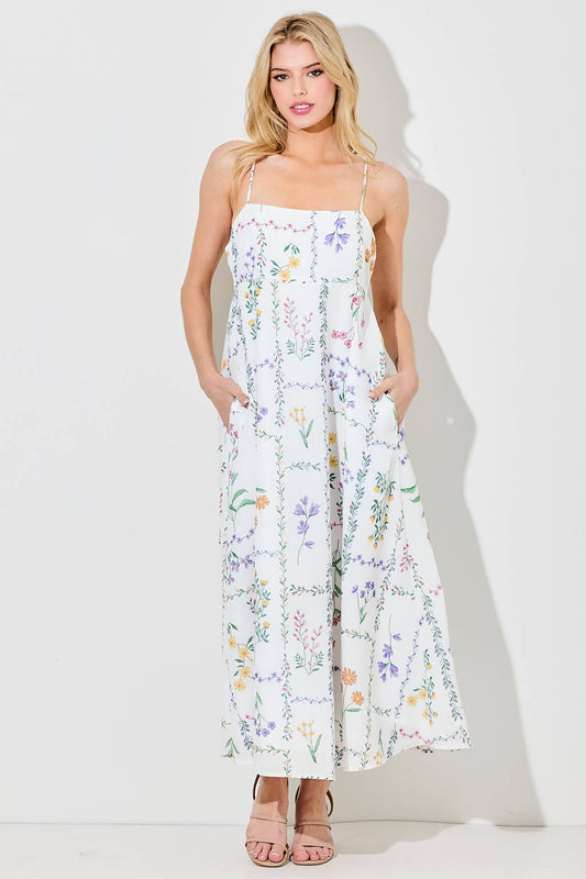 FLOWER PRINTED MIDI DRESS: IVORY BD5983