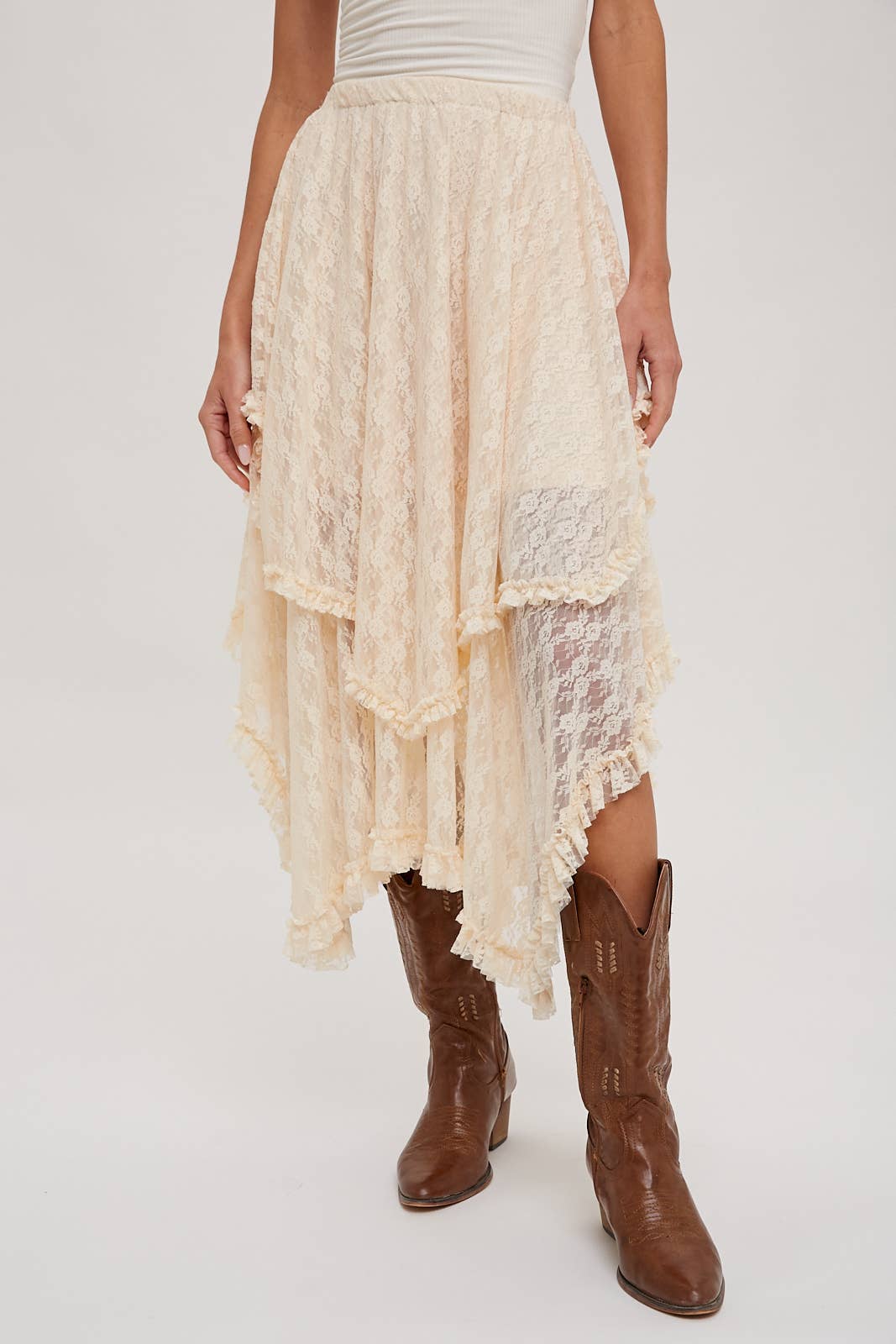 LACE TIER MIDI SKIRT: ECRU / B01619