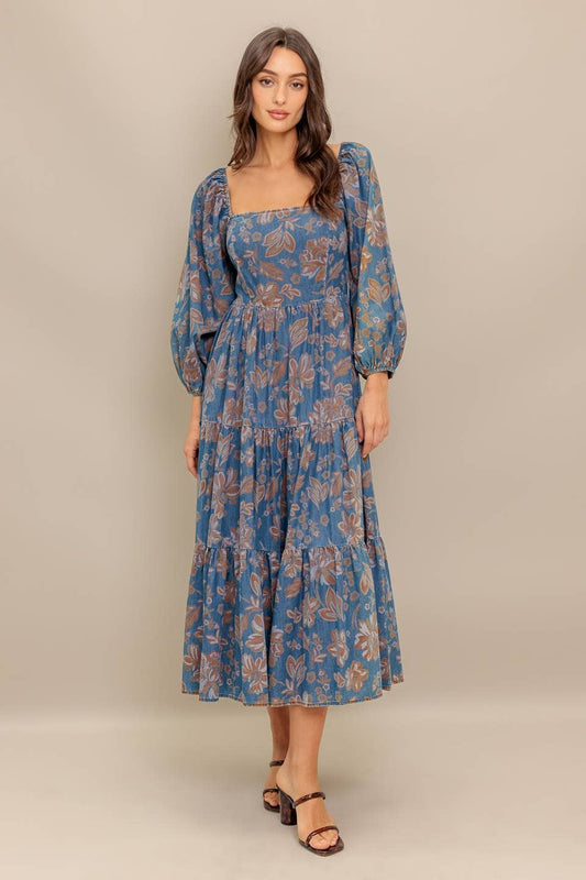 A printed denim midi dress - ID21557: CHAMBRAY