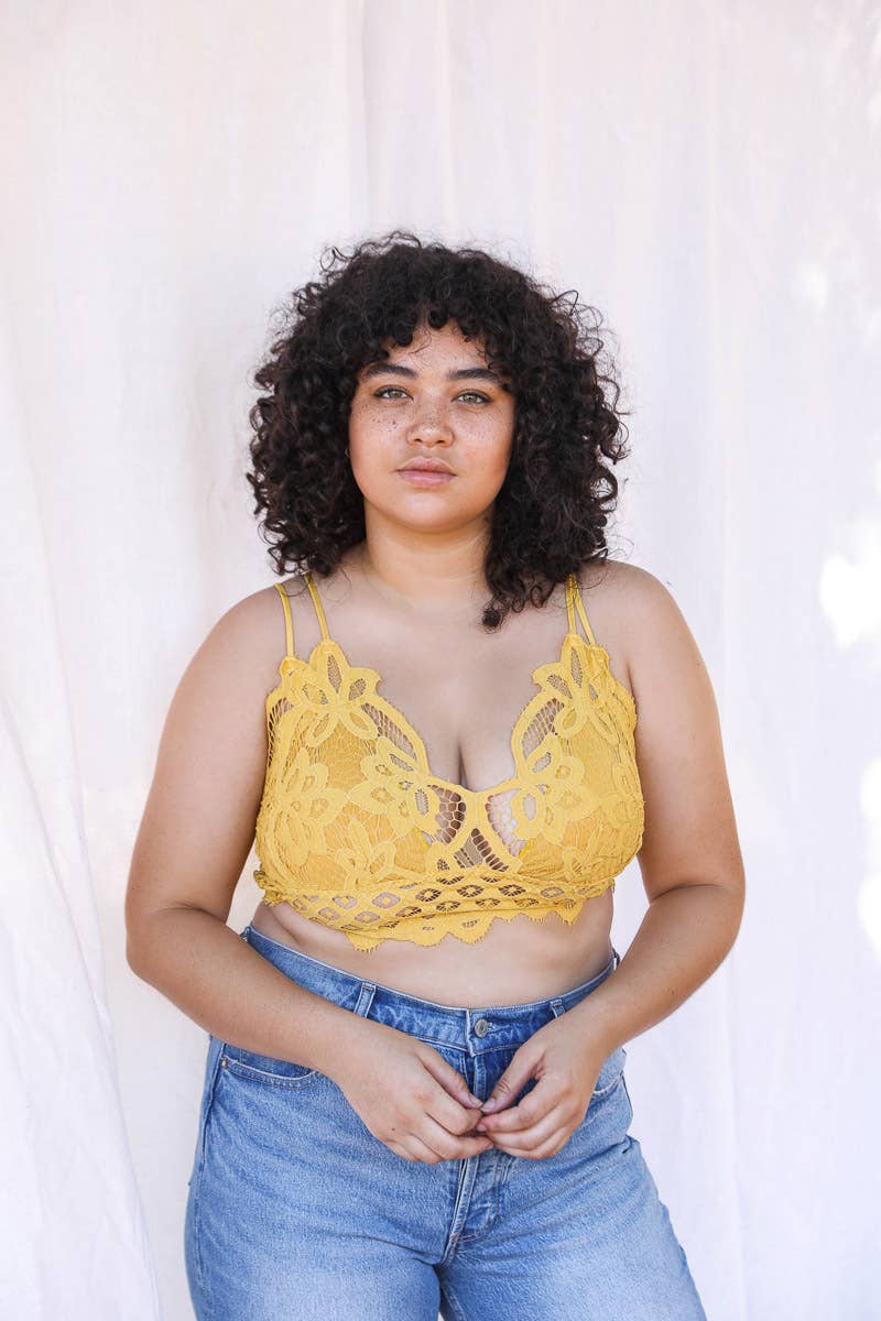 X-Large Padded Crochet Lace Longline Bralette: Sage XL