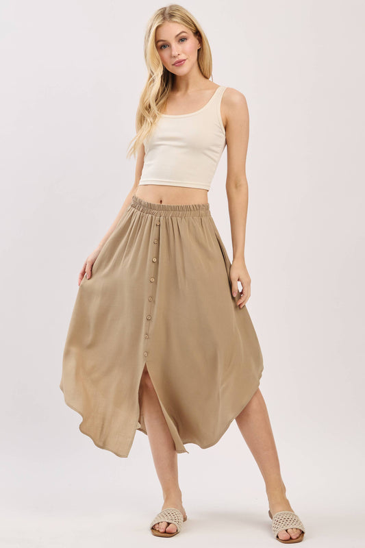 Solid Elastic Waist Midi Skirt - NS80162D: Dune