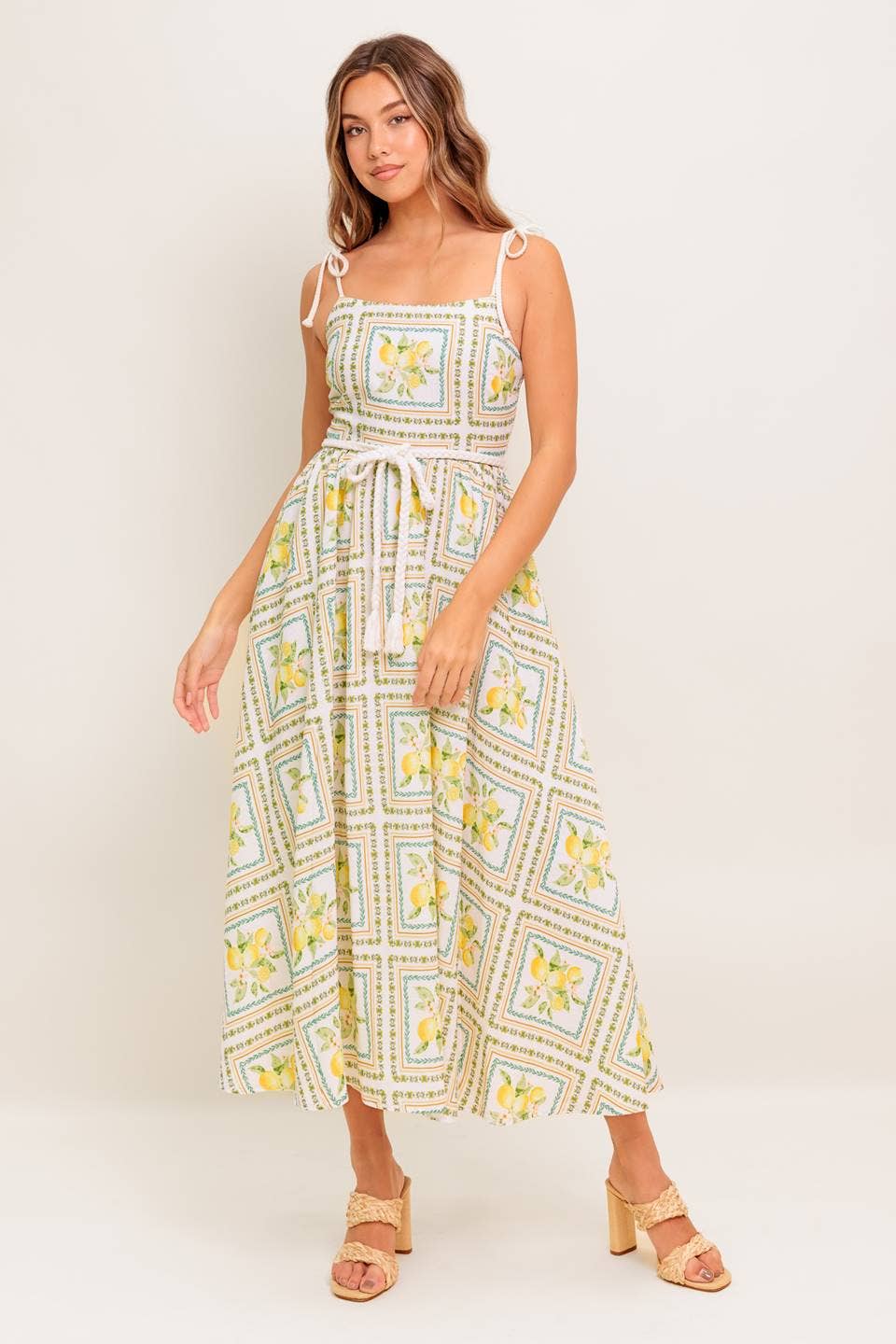 A printed woven midi dress - ID22459: IVORY