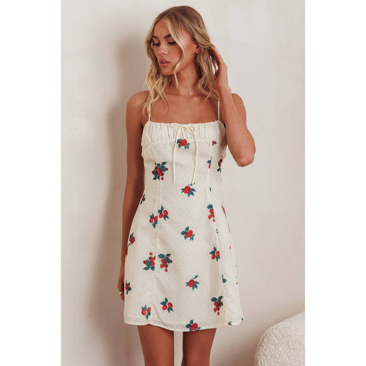 FLORAL PICNIC MINI DRESS: BEIGE / ST5197J