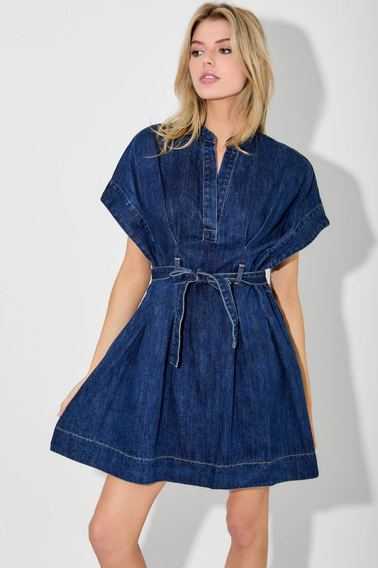 SHORT SLEEVE DENIM DRESS: DENIM / BD5926