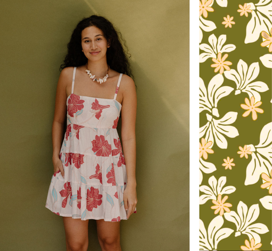 Coral Dress in Naupaka Blossom