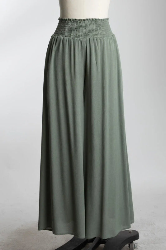 Smocked Waist Wide Leg Pants - NP16530Y: Military Green