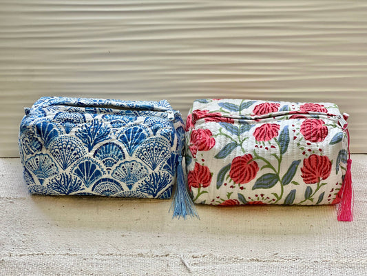 Block Print Cosmetic Bag: Hot Pink Floral