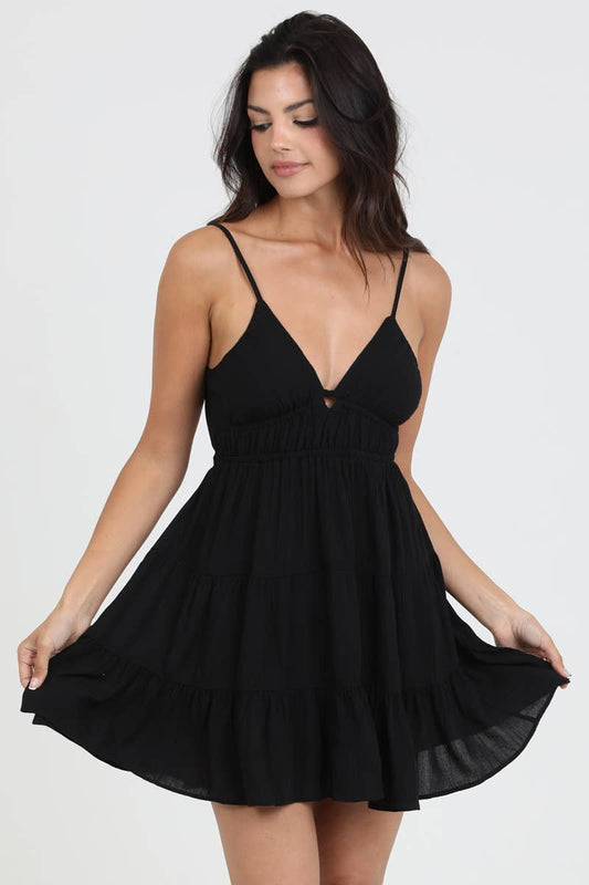 F4H12-ASIS V NECK OPEN BACK SUNDRESS: Black