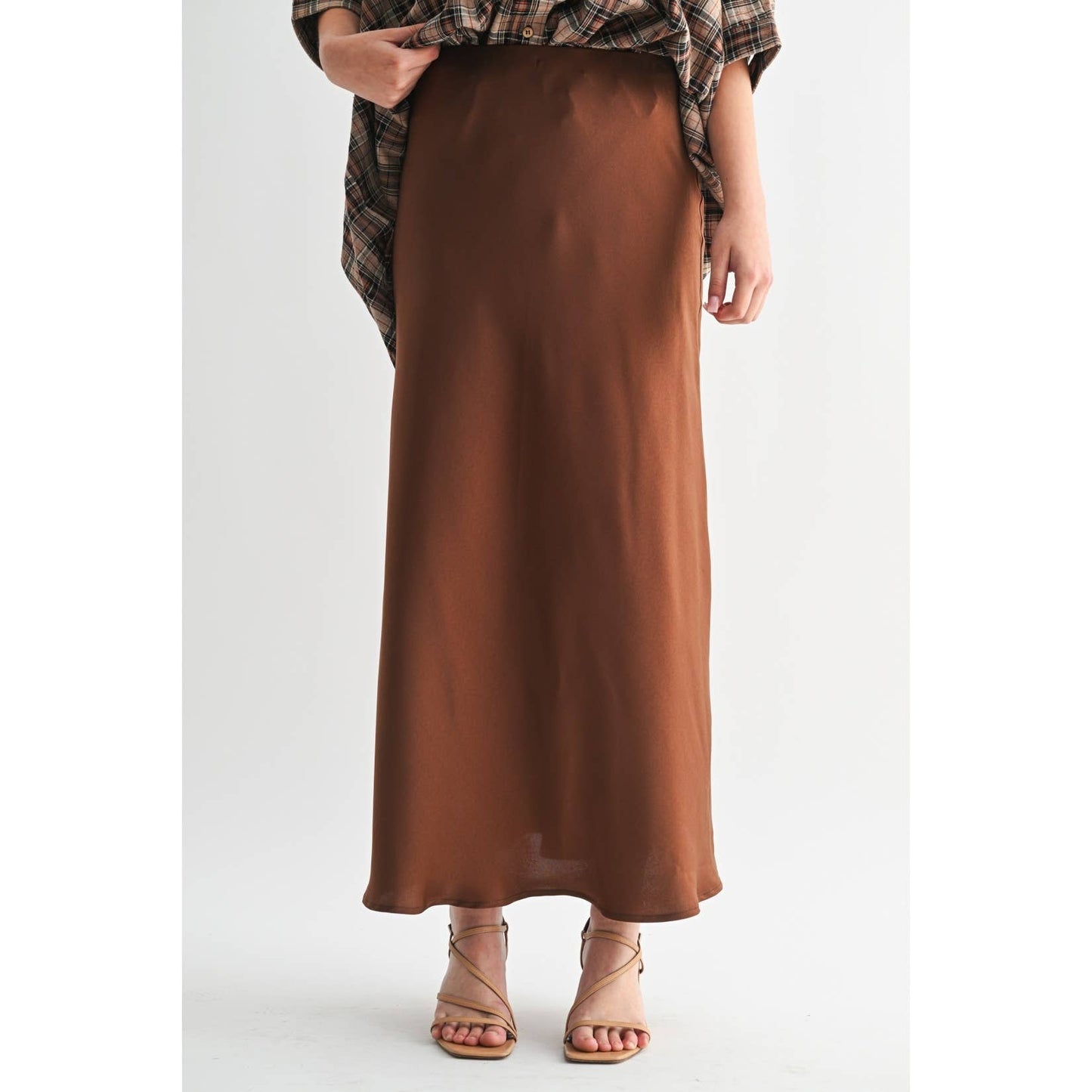 SOLID MAXI SKIRT: Brown / FS65099_4