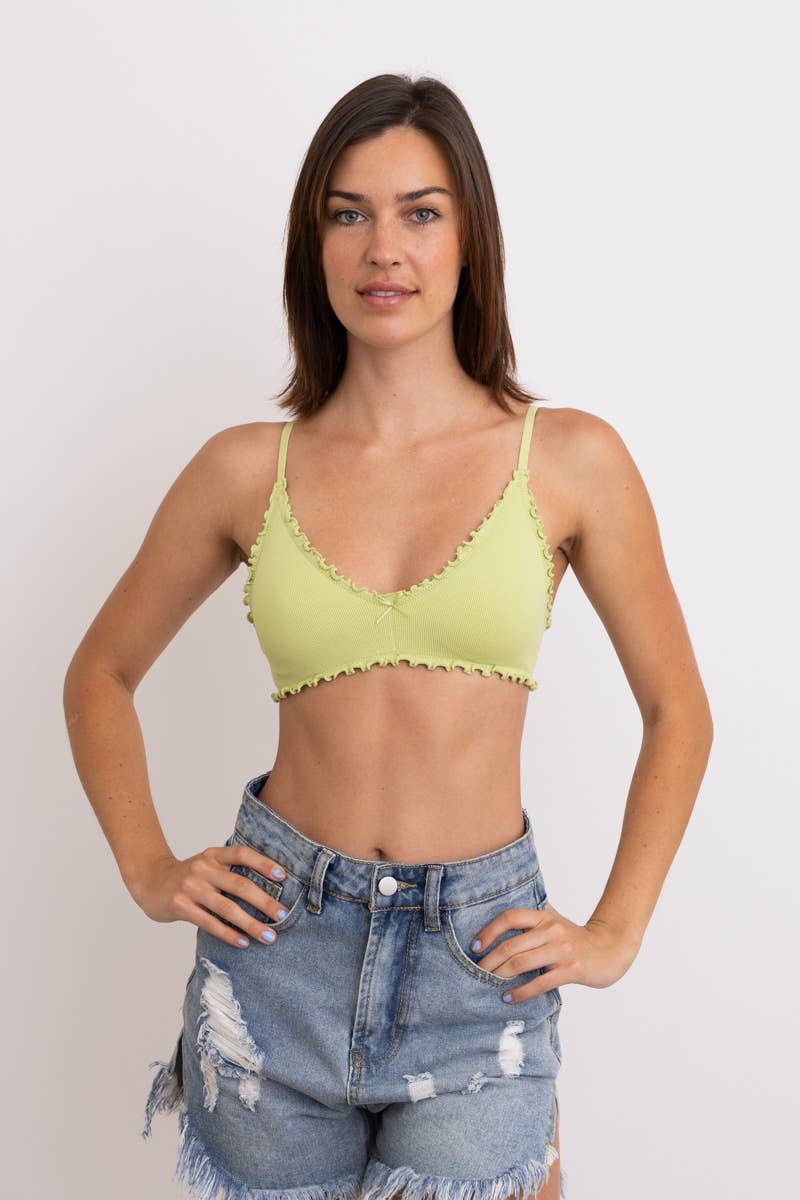 Seamless Lettuce Edge Bow Tie Triangle Bralette 🥬: Black YL-5664