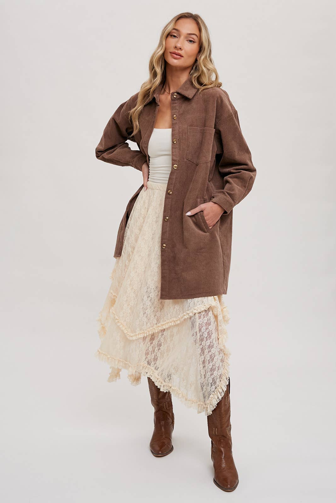 LACE TIER MIDI SKIRT: ECRU / B01619