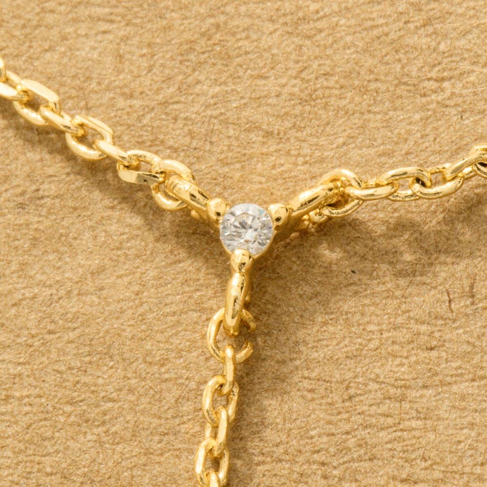Gold Dipped Cz Lariat Chain Necklace: R