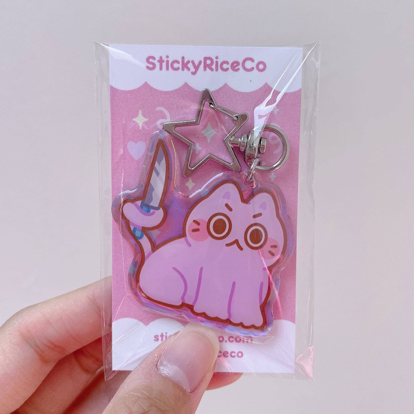 Knife Cat Holographic Glitter Keychain