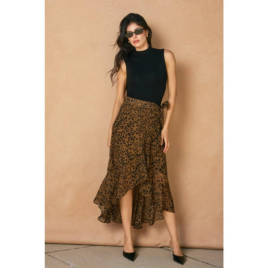 Jungle Fury Ruffled Hem Wrap Skirt: TOFFEE BROWN / FS11375-P2184