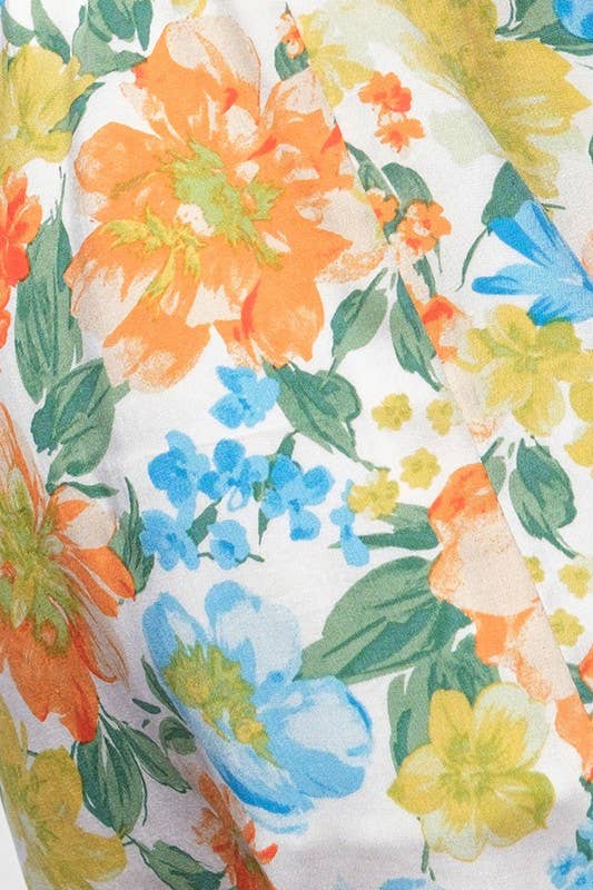 Floral Print Cut Out Dress: Orange Blue / D3003