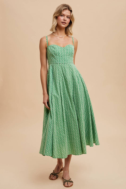ALL OVER EMBROIDERED MAXI DRESS: KELLY GREEN / ILD5407-N