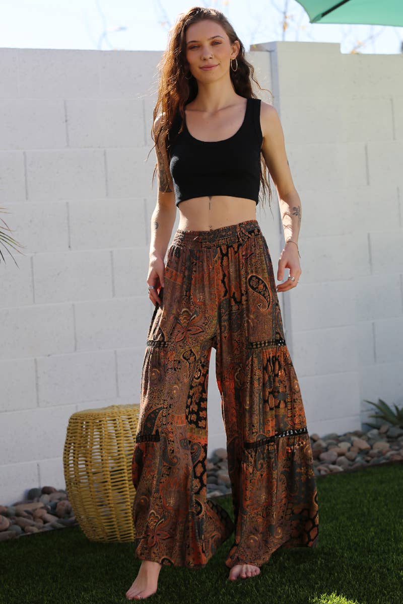 25R84-W909 WIDE LEG PANTS WITH LACE INSERTS