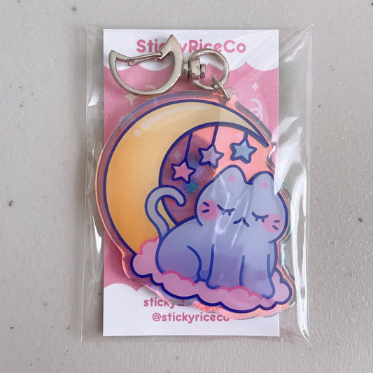 Moon Cat Holographic Glitter Keychain