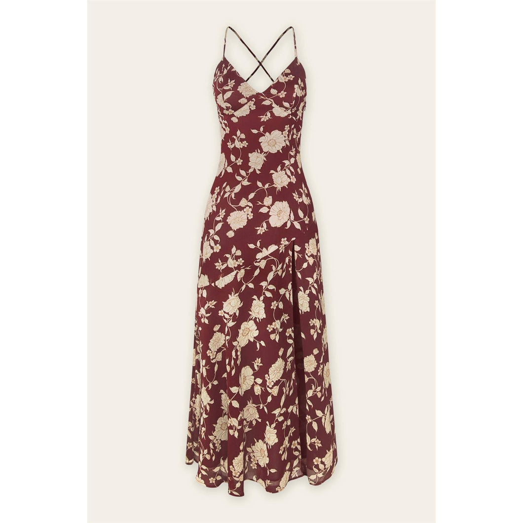 Memento Lace Back Slit Maxi Dress: FD11020-P855