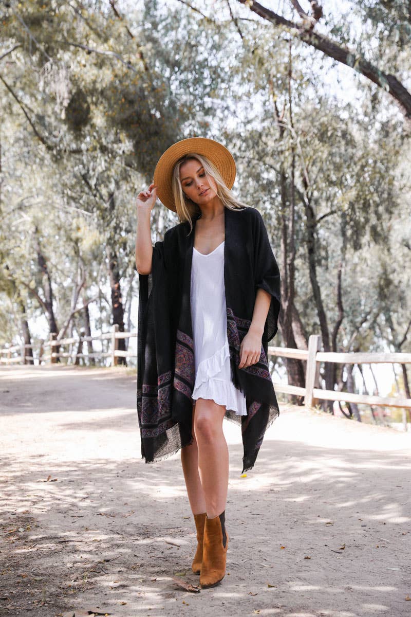 Jacquard Geometric Embroidery Trim Kimono