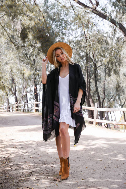 Jacquard Geometric Embroidery Trim Kimono