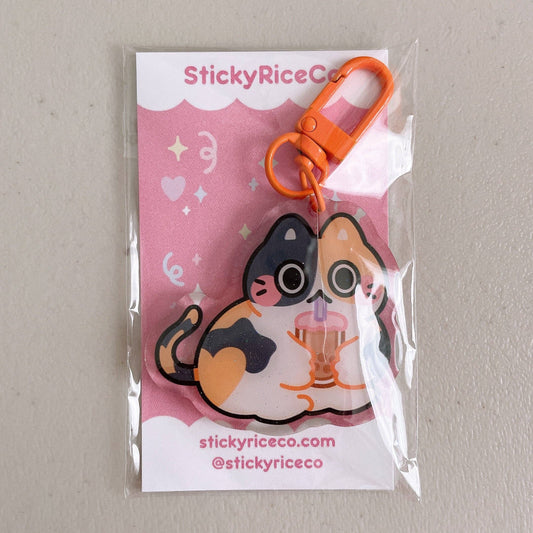 Boba Calico Cat Glitter Keychain