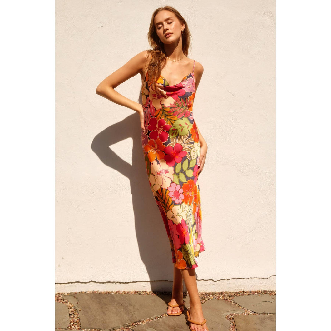 FD5779-P1100 - Hawaiian Garden - Riding Waves Cowl Neck Midi Dress
