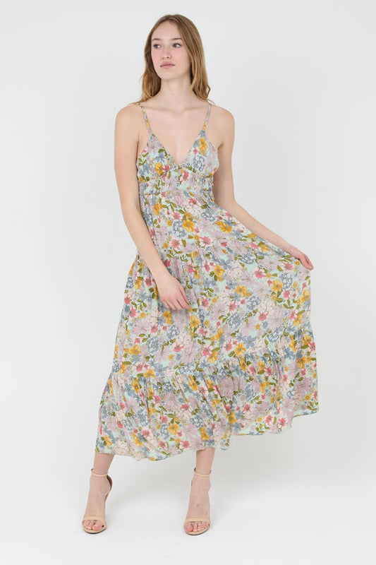 F4F72-A855 V NECK OPEN BACK MAXI DRESS