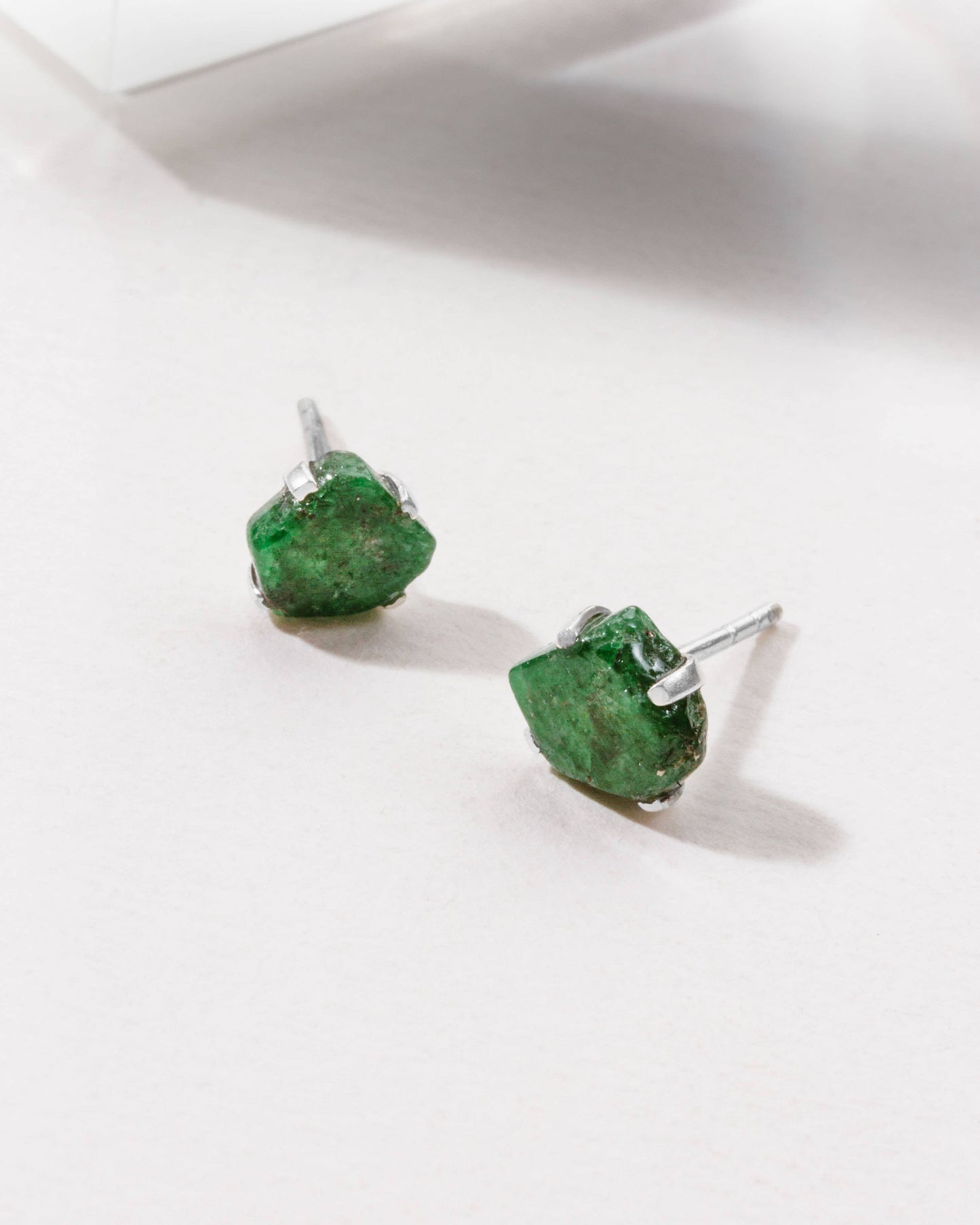 Raw Beauty Post Earrings- Sterling Silver - Emerald