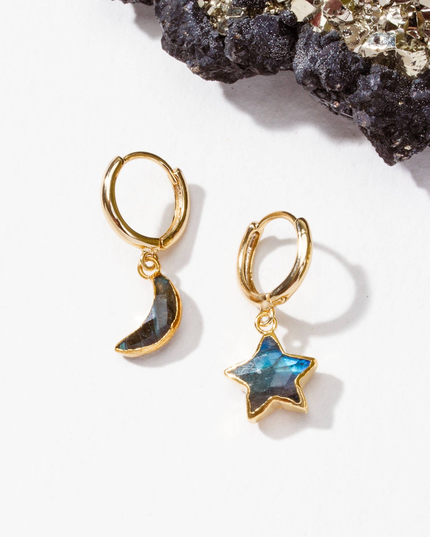 Sky Gazing Mismatched Hoop Earrings- Labradorite