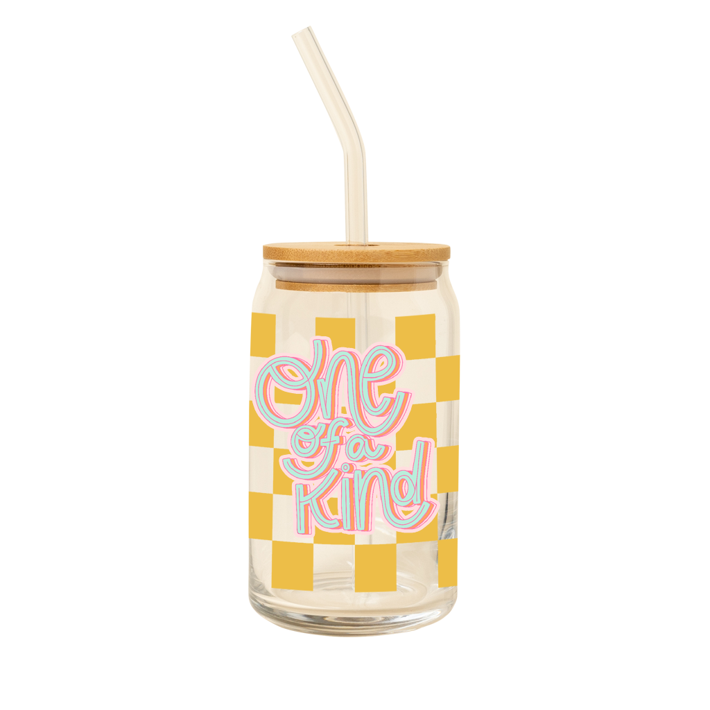 Can Glass w/Lid + Straw (Summer, fall, drink, glass cups)