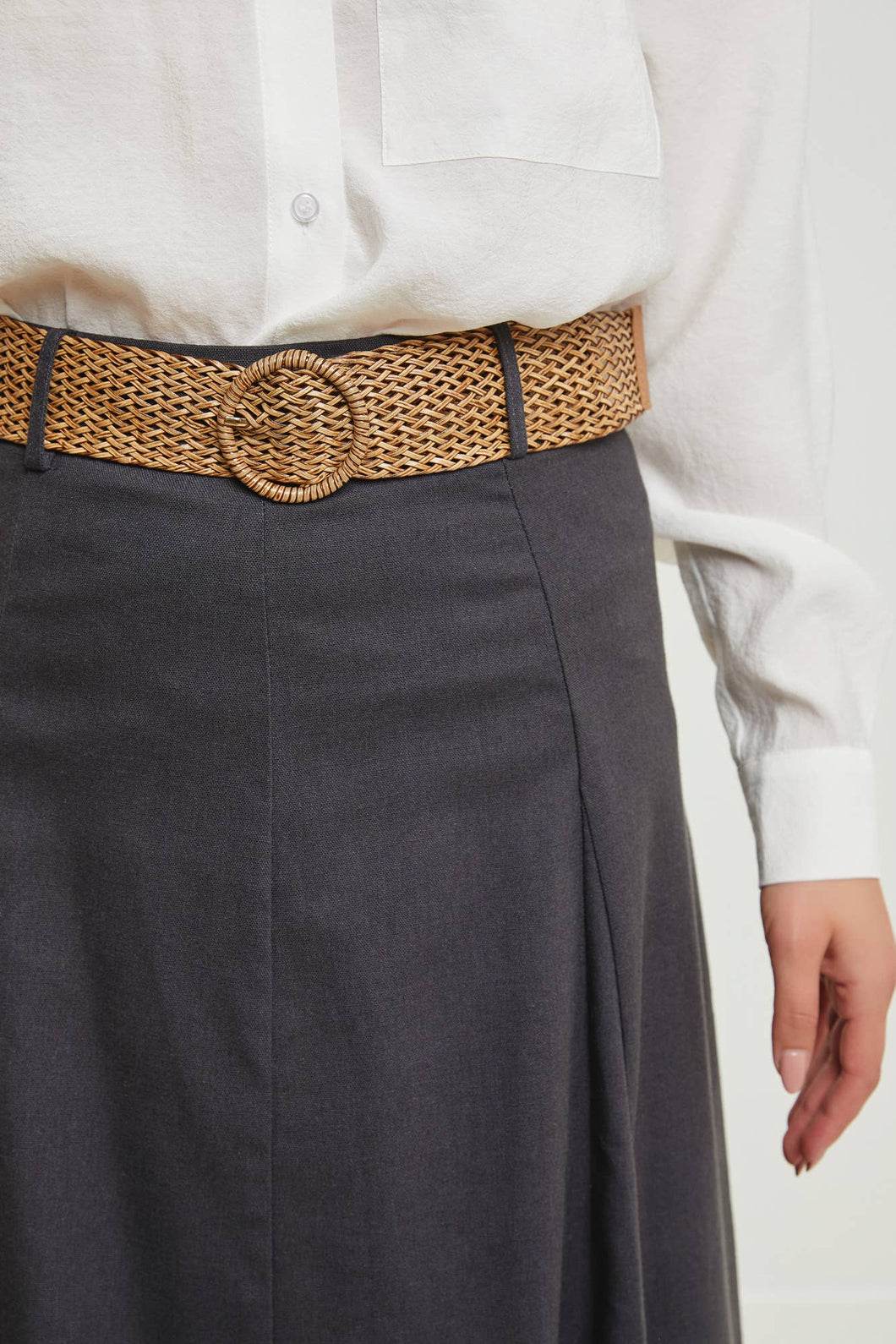 BELTED FLARE SKIRT: MIDNIGHT