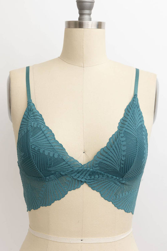Butterfly Scallop Lace Bralette: Blue Stone