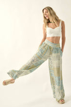 Load image into Gallery viewer, Floral Patchwork-Print Wide-Leg Pants: SEAGRASS
