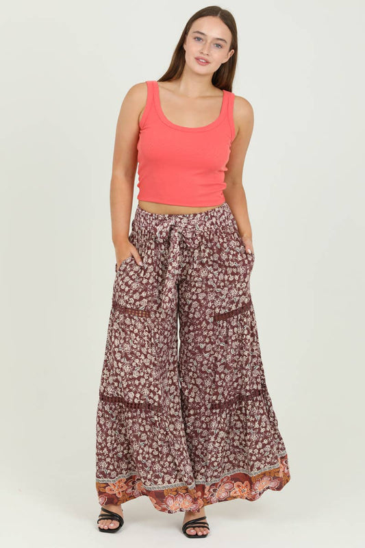 25T18-FR13 TIE WAIST LACE INSERT WIDE LEG PANTS