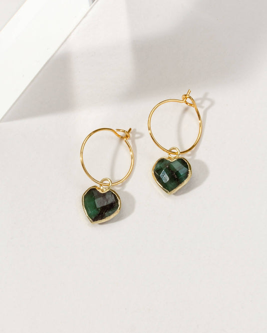 Conversation Heart Mini Hoop Earrings- Emerald