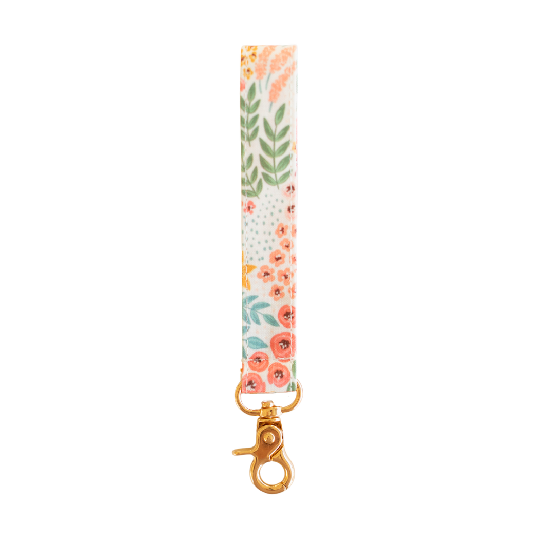 White Floral Wristlet Keychain