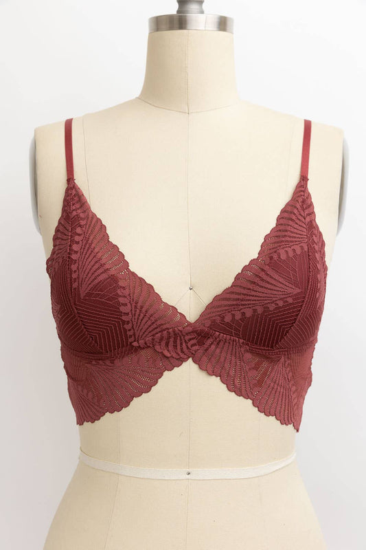 Butterfly Scallop Lace Bralette: Wine