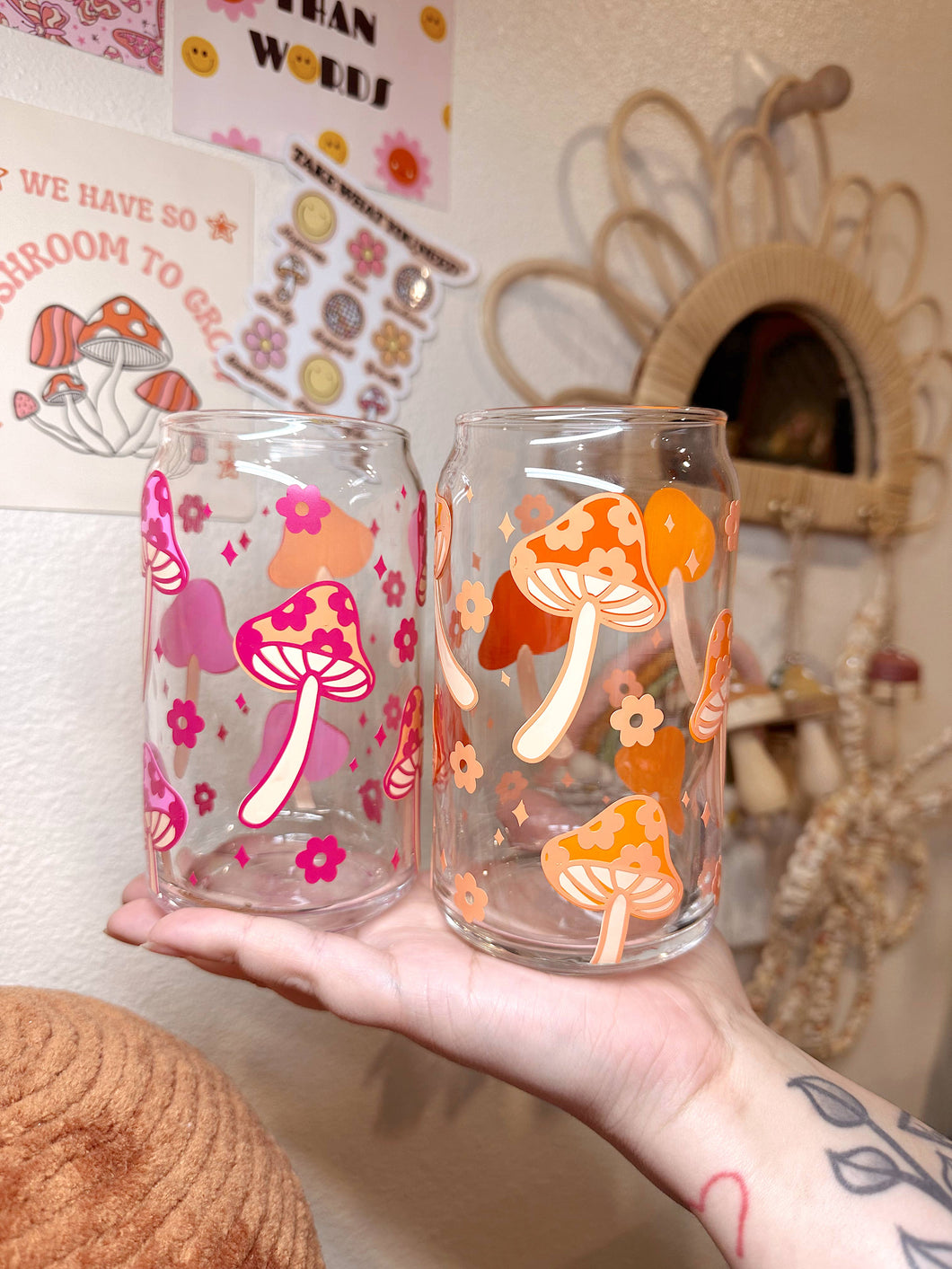 Retro Floral Mushy Glass Cup