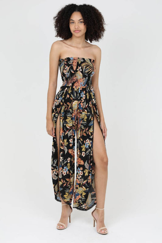 B5959-A878
SMOCKED BODICE STRAPLESS SLIT WRAP PANTS JUMPSUIT