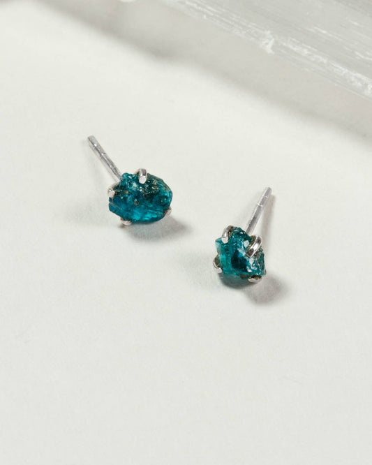 Raw Beauty Post Earrings- Sterling Silver - Apatite