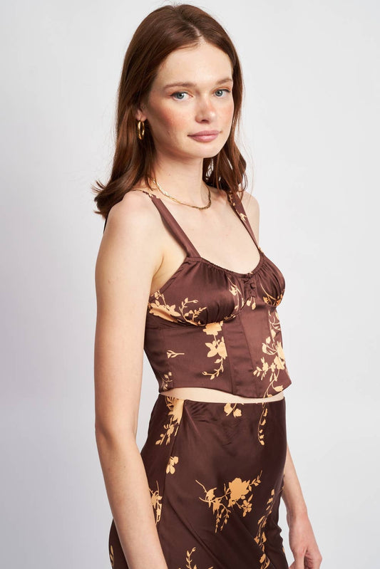 Brown / LARGE - IMC7510T-1 RUCHED BUST CROP BUSTIER TOP - Emory Park