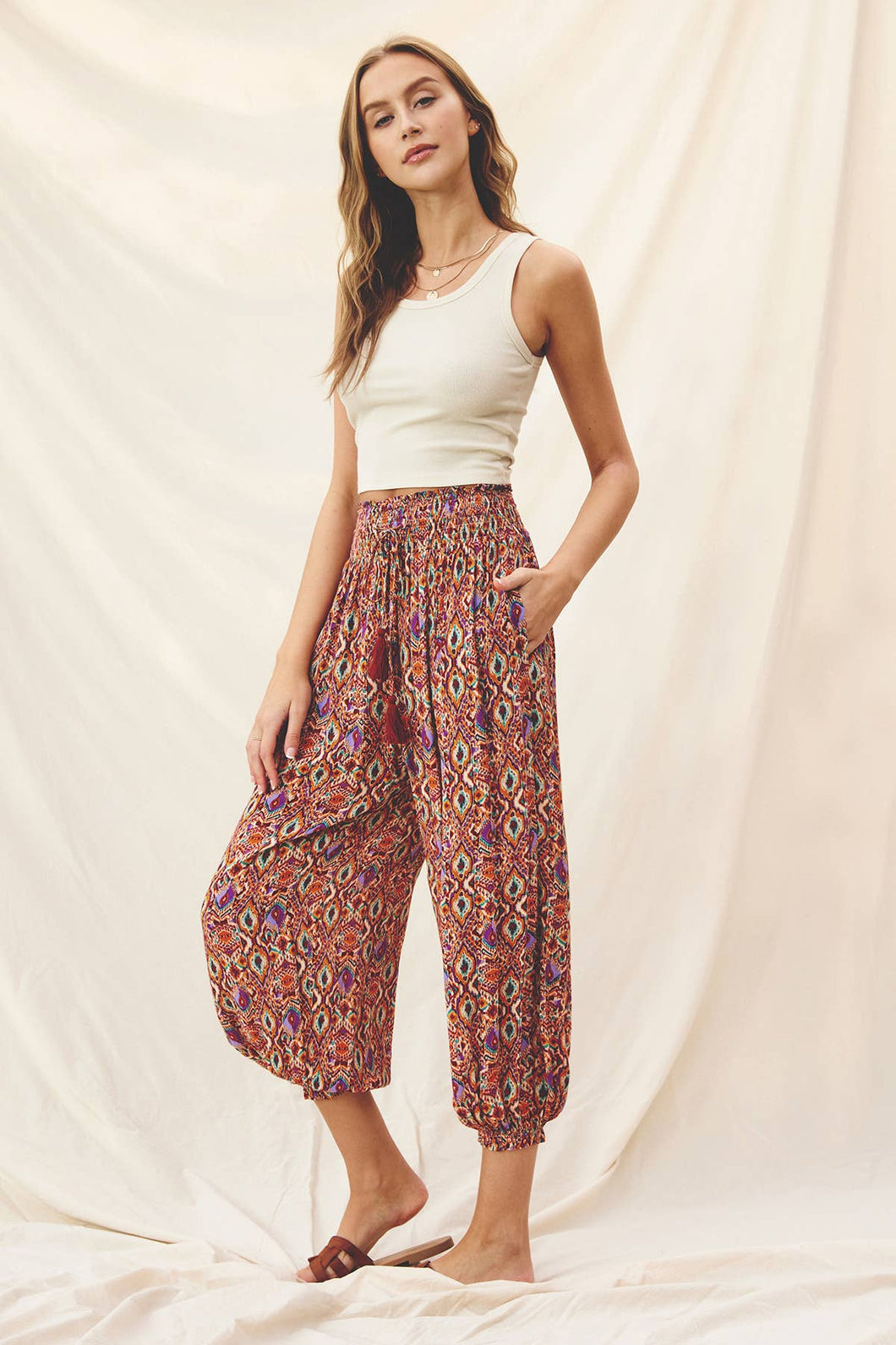 FP6069-P1115 Mirage Smocked Waist Slouchy Pants