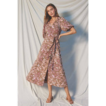 Load image into Gallery viewer, Slow Dancing Balloon Sleeve Wrap Dress: TAUPE/MAUVE
