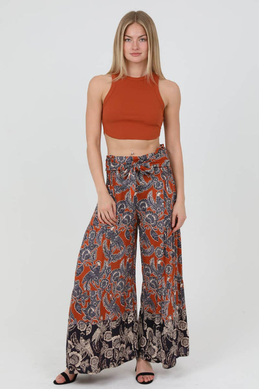 25S89-FQ58 HIGH WAISTED TIE FRONT WIDE LEG PANT