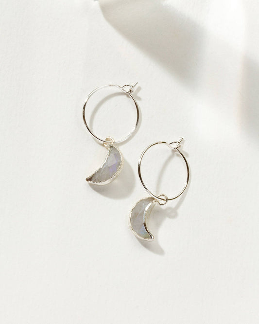 Sterling Silver Eclipse Hoop Earring- Moonstone