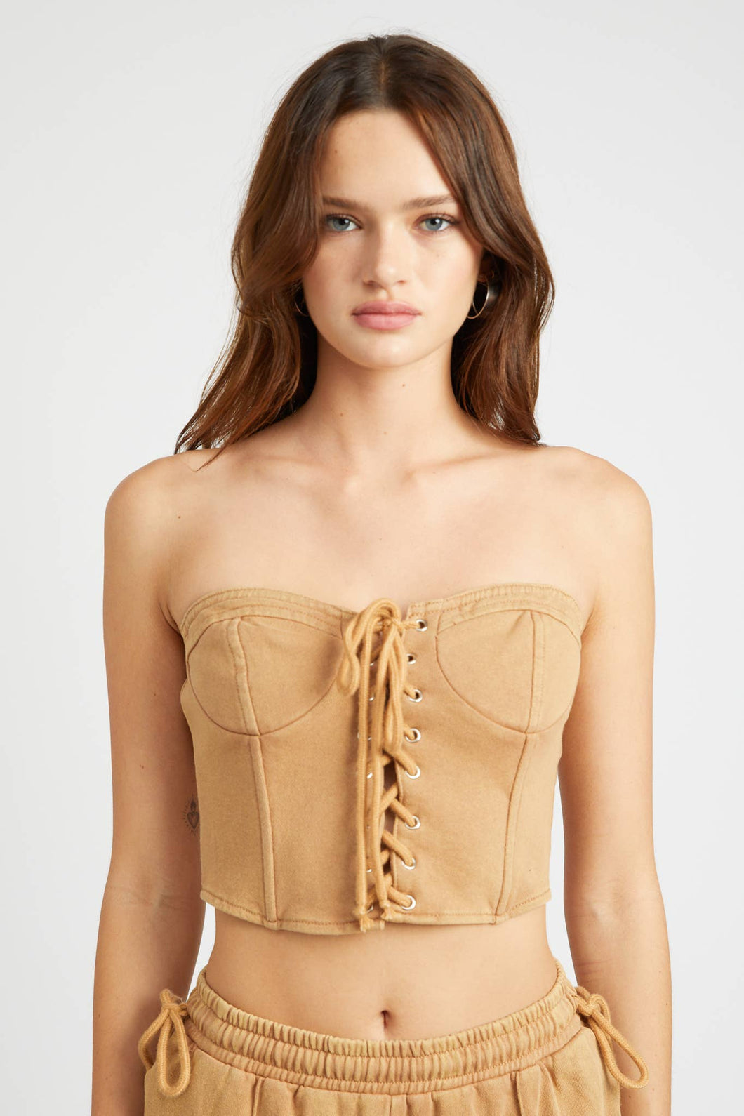 FRENCH TERRY STRAPLESS BUSTIER TOP: NAVY