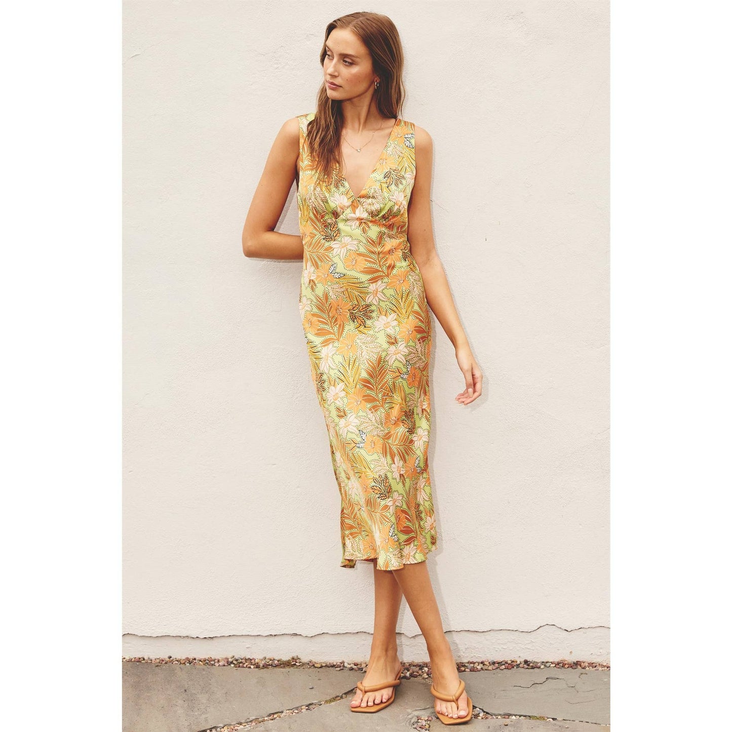 FD10937-P1191 Out Of Office V Neck Midi Dress