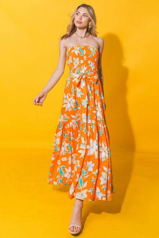 A printed woven midi dress - ID20025: ORANGE