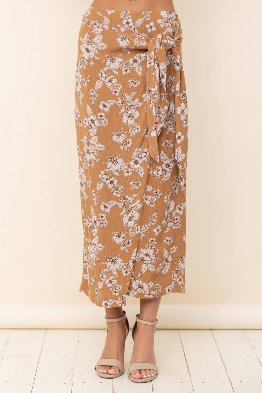 Taupe Floral Skirt With Adjustable Waist - In the Beginning